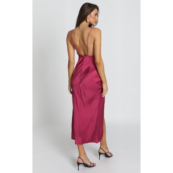 LIONESS Slip Dress Walk the Line Berry Magenta Pink Cowl Neck Size M Fairy Sexy - Picture 3 of 7